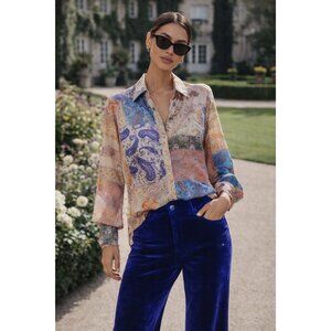 Zimmermann Devi Silk Shirt Patch Paisley Print Size 0 Fits US 4 New With Tags
